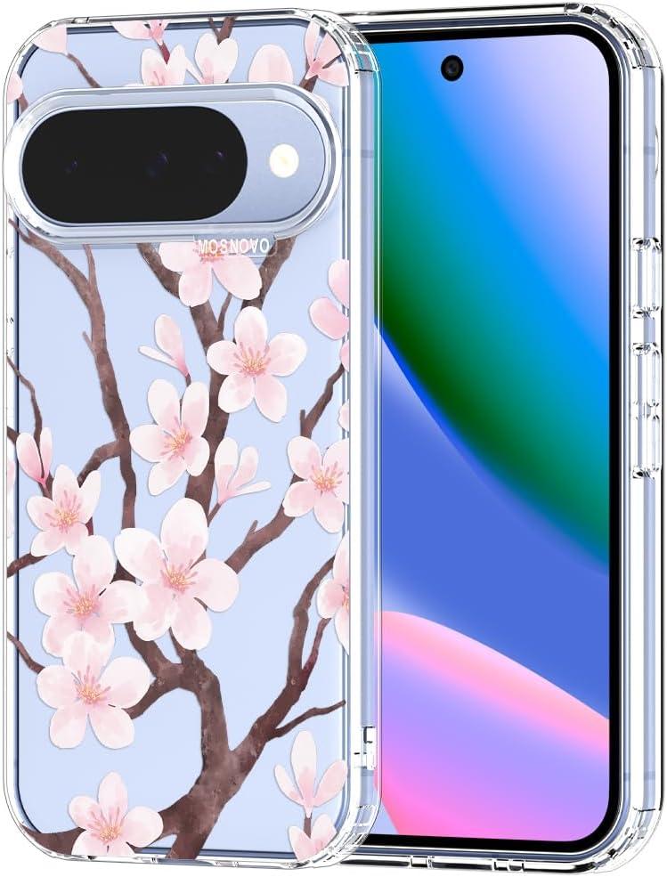 MOSNOVO Case for Google Pixel 10 & Pixel 10 Pro, [Buffertech 6.6ft Military-Grade Drop Protection] [Anti Peel Off Tech] Clear TPU Bumper Phone Case Cover Design - Cherry Blossom Floral