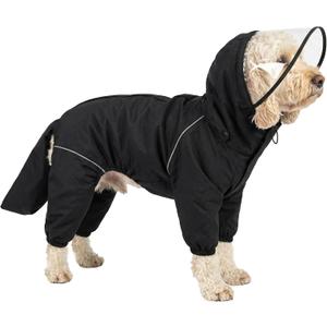 Dog Raincoat for Medium Large Dogs,rain Jacket Coat, Full Leg Coverage Waterproof Rain Suit with Detachable Hood & Tail, Reflective Strips, Snag-Free Top Zipper (Black for Boy, XX-Small)