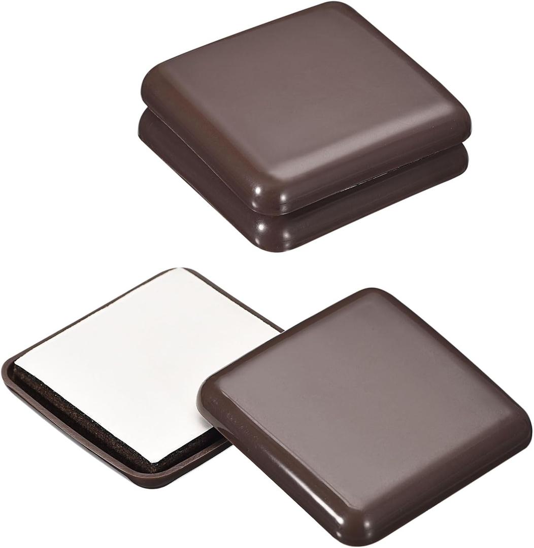 uxcell Furniture Sliders, 4Pcs 2" - Plastic Self-Adhesive Square Sliding Pads, Chair Glides for Carpeted Tile Vinyl Hardwood Floors (Brown)