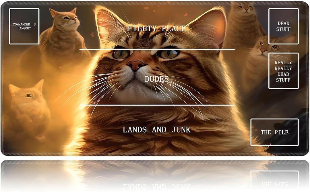 Cool Cat Card Game Mats, MTG Playmat & Mouse Pad 24" x 14", Game Play Mat with Stitched Edge for Magic The Gathering, Anime TCG Card Desk Writing Pad