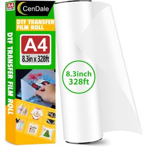 DTF Transfer Film Roll 8.3 Inch x 328ft - A4 DTF Film Roll Matte for DTF Printer, Hot/Cold Peel DTF Roll Film 8.3 Inch for Dark & Light T-shirt, Double Side DTF Paper Roll, 8.3" x 328ft, Matte