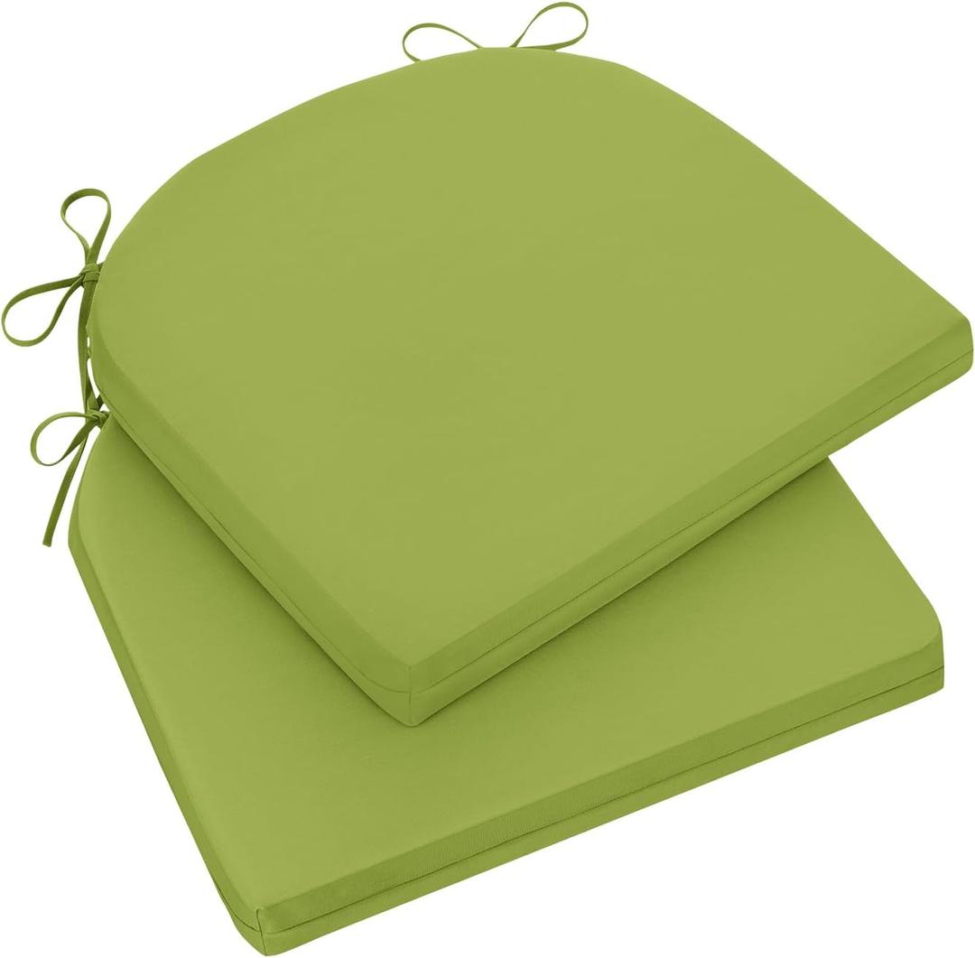 Outdoor Chair Cushions for Patio Furniture - Patio Chair Cushions Set of 2 - Water Resistant Round Corner Outdoor Seat Cushions 17"X16"X2", Grass Green (17"x16"x2"(Pack of 2), Solid Color/ Grass Green)