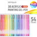 languo Acrylic Gel Pens for Coloring, 54 Colors Set 3D Acrylic Paint Pens with 1mm Bullet Tip for Adult Coloring, Gel Pens for Black Paper, Rock, Glass, Fabric, DIY and Art Crafts Supplies