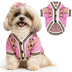 Small Dog Sweaters Cute Bear Dog Cardigans Clothes for Small Medium Dogs Boy Girl Puppy Cat Knitting Cardigan Outfits Dogs Winter Coats Warm Pet Doggy Clothes Soft Knitwear (Pink, X-Small)