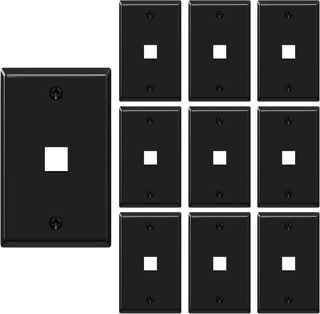VCE Black Keystone Wall Plate (UL Listed), 1-Port Single Gang Ethernet Wall Plate Cover for RJ45/HDMI/Coax/Banana Keystone Jack Insert, 10 Pack