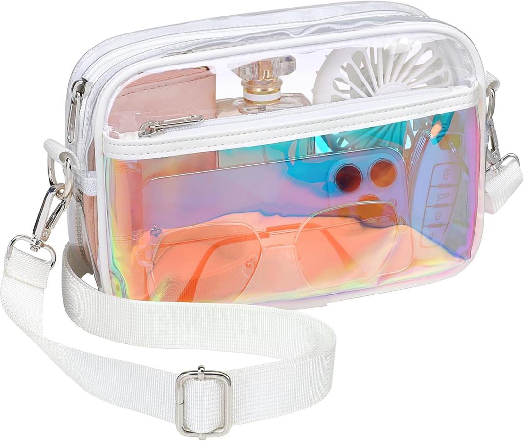 PACKISM Clear Bag for Stadium Events - Clear Purses for Women Stadium Crossbody Concert Bag for Game Day, Sports, Festival (Holographic White)