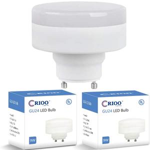 CRIOO GU24 LED Puck Light Bulb, 9W(60w CFL Equivalent), 2700K, 800LM, UL Listed, 2 Prong Light Bulbs for Home Kitchen Closet, Mini Twist Lock Spiral Low Profile Squat Bulb (2 Pack)