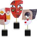 3 Pcs Wink Handcrafted Statues Resin Abstract Sculpture for Home African Art Tribal Figurines Decorations Face Sculpture Home Decor Colorful Decor for Office Living Room Entrance