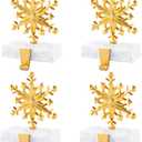 DOYOLLA Snowflake Christmas Stocking Holders Set of 4, Xmas Stocking Holders for Mantle, Mantel Fireplace Topper Stand Hooks, Stockings Hangers for Holiday Decorations