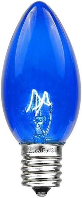 Novelty Lights Incandescent Replacement Bulbs - Outdoor Individual Bulbs for Events, Holiday Parties, Patios, and More - C7/E12 Candelabra Base, 5 Watt Lights (Blue, 25 Pack)