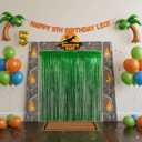 Dinosaur Birthday Party Decorations Supplies - Dino Park Door Porch Banner Backdrop and Green Foil Fringe Curtains for Jungle Safari Theme Boys Kids Favors Photoshoot Props