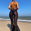 SHENHE Women's Solid Sheer See Through High Waist Wide Leg Cover Up Pants Bathing Suit