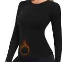 Thermal Underwear Tops for Women Long Sleeve Crewneck Shirts - Fleece Lined Soft Stretch Fitted Baselayer for Winter (Black)