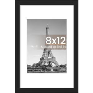 upsimples 8x12 Picture Frame, Display Pictures 6x8 with Mat or 8x12 Without, Wall Hanging Photo Frames, Black, 1 Pack