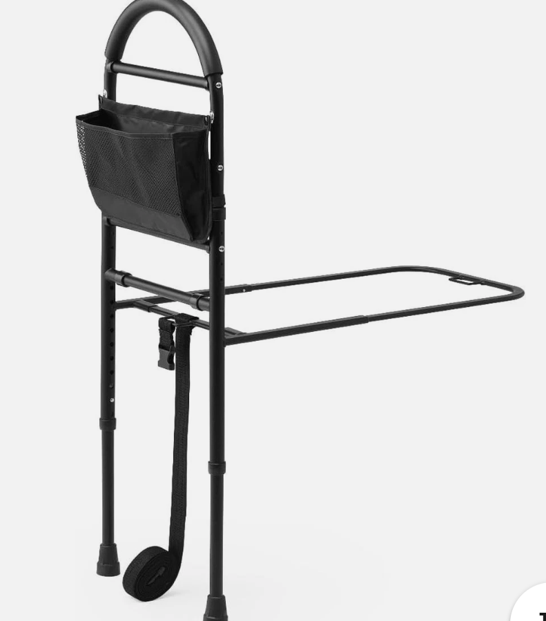 Medline Bed Assist Bar with Storage Pocket, Height Adjustable Bed Rail for Elder