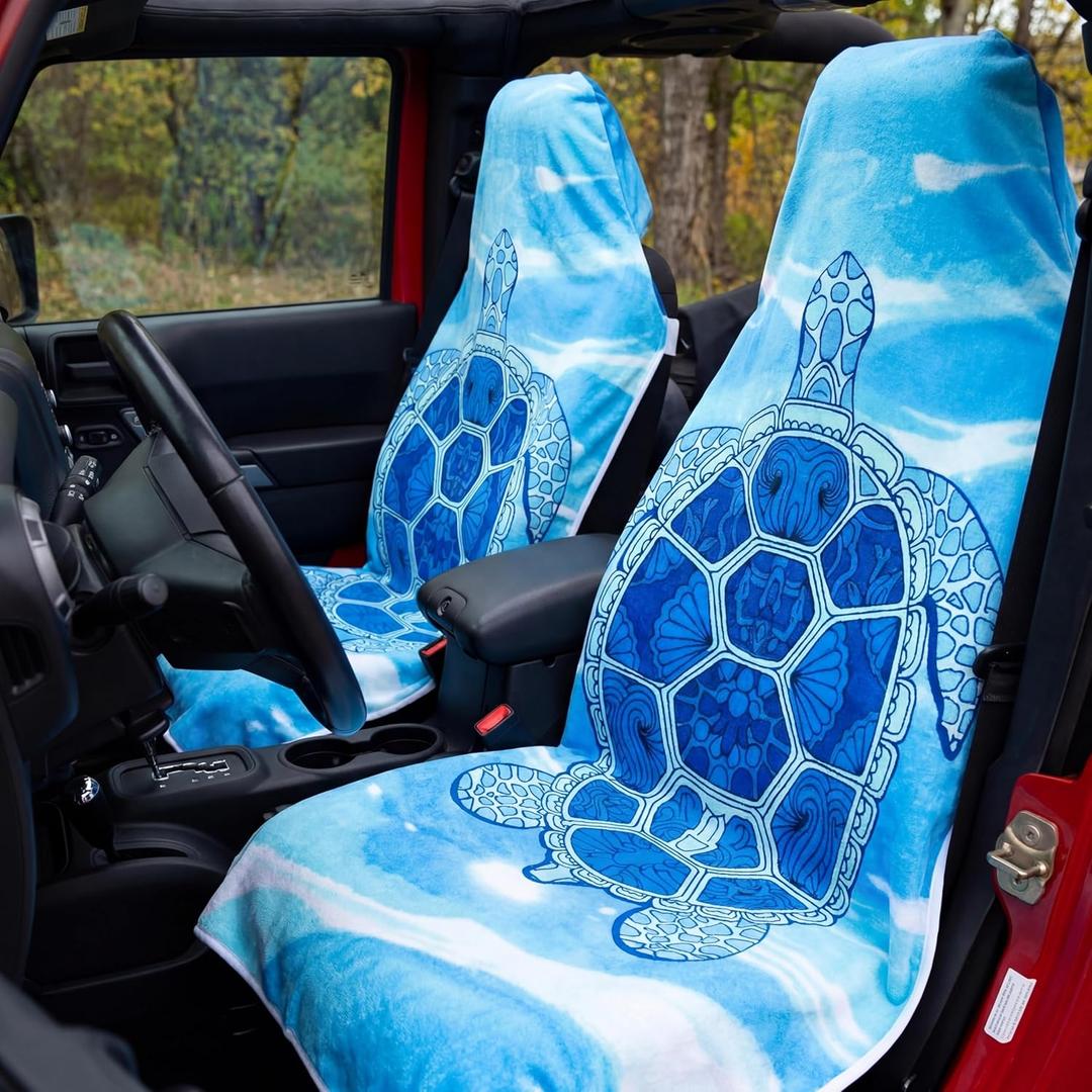 2 Pack Waterproof Seat Car Cover Towel Sea Turtle Blue Car Cover Towel for Front of The Cars Trucks SUV Seat Covers for Gym Workout Running Swimming Beach Hiking Sweat