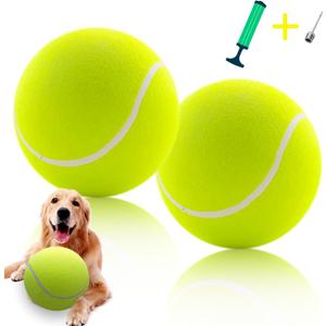 Giant 9.5" Dog Tennis Ball, 2 Pack Oversize Interactive Puzzle Toy with 1*Ball Pump + 1*Needle for Small, Medium, Large Dogs (2 Pack Yellow with Pump)