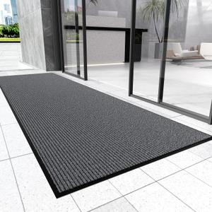 Front Door Mat, 3' x 10' Commercial Door Mat Outside Entrance, Heavy Duty Welcome Mat, Absorbent & Dirt Resistant, Non-Slip Extra Large Door Mats, Door Rugs for Entryway Indoor Outdoor, Grey