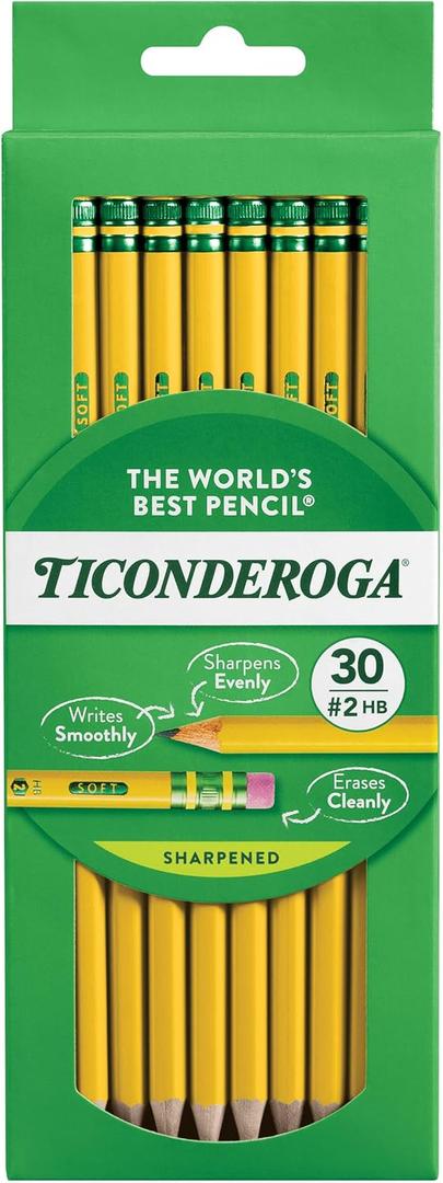 Ticonderoga Wood-Cased Pencils, Pre-Sharpened, 2 HB Soft, Yellow, 30 Count, 6 Packs/180 Count Total