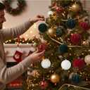 Suzile 12 Pcs Large Velvet Christmas Ball Ornaments, 4 Inch Burgundy & Green & White Flocked Christmas Tree Ornament Shatterproof Hanging Xmas Ball Bulbs for 2025 Xmas Tree Home Decorations (Mixed)