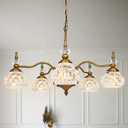 Montex Vintage Brass Pendant Light,Gold Vintage Chandelier Light Fixture 5 Lights,Include 6 Light Bulbs Glass Pendant Light Crystal Hanging Light (Large)