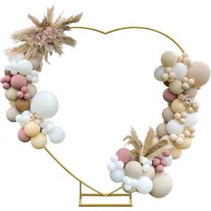 Metal Balloon Arch Kit, Love Balloon Column Arch Frame, Wedding Heart Arch Stand Supplies for Wedding, Bridal, Valentine's Day, Engagement and Birthday Party(White) (6.7 FT Gold Heart Shape)