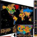 XL Scratch Off World Map with 233 Flags  36 x 24 Scratch Off Map of The World + Scratch Off USA Map  Easy to Frame World Scratch Off Map + Tools  Travel Map Wall Poster - Deluxe Gift for Travelers (BLACK)