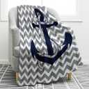 Jekeno Nautical Anchor Blanket Navy Tie Pattern with Gray and White Chevron Ripple Waves Print Gifts for Kids Boys Men Home Bedroom Living Room Decor Soft Cozy Lightweight Throw Blankets 50"x60" (Color3)
