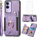 Asuwish Phone Case for Vivo V40 Lite/V30E Wallet Cover with Wrist Strap Lanyard RFID Credit Card Holder Ring Stand Cell Accessories V 40 V 30E Women Men Purple