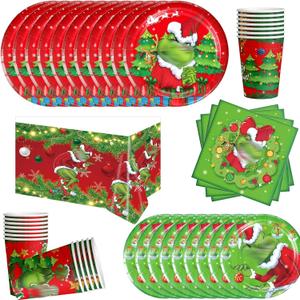 Christmas Green Monster Party Supplies Christmas Green Monster Party Favors Includes Cups Plates Napkins for Birthday Decorations Supplies