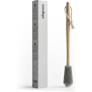Nordiqo Extra Long Bottle Brush – 16" Bamboo Handle & Flexible Hygienic Silicone Head – Compatible with Sodastream (Not Aqua Fizz), Aarke Plastic Bottles, Vases, Tumblers | BPA Free | ScratchFree