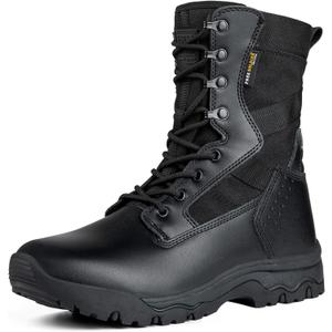 FREE SOLDIER Men's Tactical Boots 8 Inches Lightweight Combat Boots Durable Suede Leather Military Work Boot Desert Boot (Bright Black) 8.5