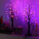 Halloween Indoor Decorations 2 Pack 24 Inch Black Halloween Tree with 24 Orange Purple Led Lights, Timer/USB/Battery Operated Lighted Spooky Tabletop Tree for Halloween Decor Home Table Holiday Party