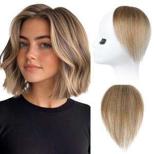 REECHO Human Hair Clip-in Hair Volumizer - 1PC 8 Inch Short Thick Hairpieces for Extra Volume, Easy Clip-in Wig for Thin & Fine Hair -Ash Brown