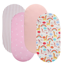 Tontukatu Bassinet Sheet Set 4 Pack Snug Fitted Cradle Fitted Sheets, Stretchy Ultra Soft, for Oval Rectangle Hourglass Bassinet Mattress, Unisex Boy Girl, Stripe/Love/Pink/Rainbow