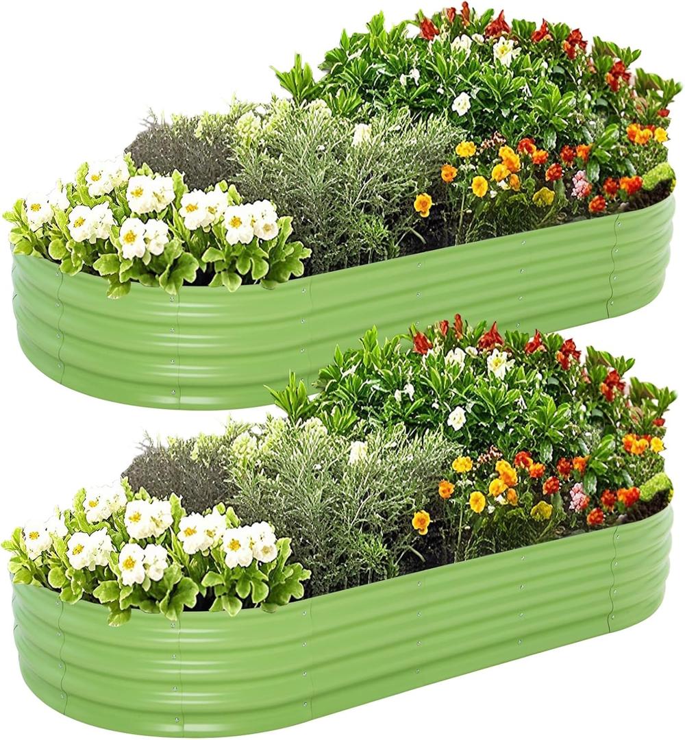 Galvanized Raised Garden Bed, 6x3x1 FT Thickening Planter Boxes Outdoor, Raised Beds for Gardening, Easy Assembly Large Garden Bed for Vegetables, Fruits, Flowers (Green, 2-Pack)