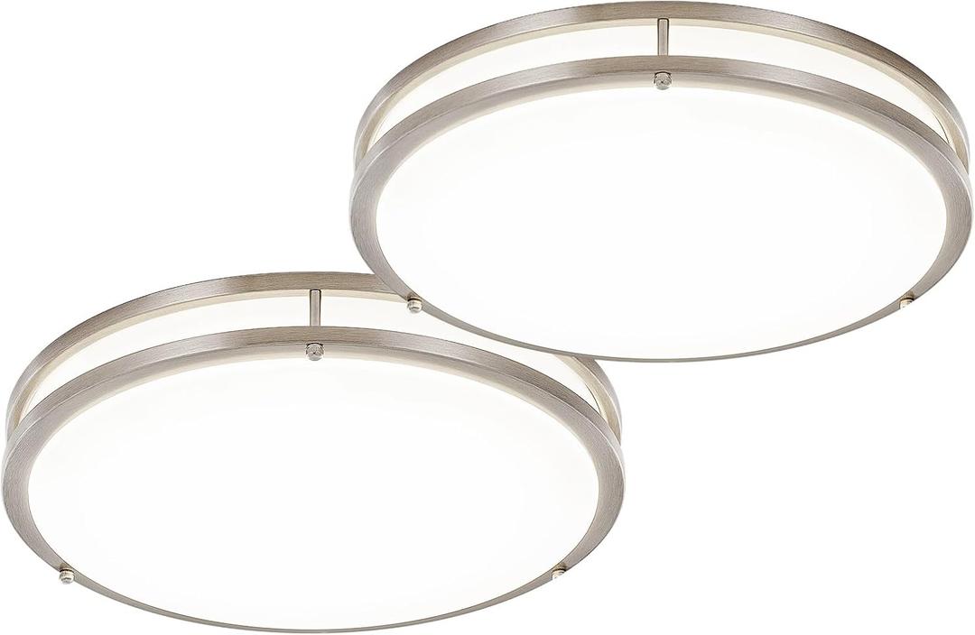 DLLT 2Pack Flush Mount LED Ceiling Light: 16 Inch 5CCT (3000K-6000K) & Dimmable Ceiling Light Fixtures for Bedroom Hallway - 36W Modern Brushed Nickel Super Bright Kitchen Lighting Fixtures Ceiling