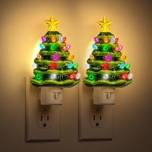 JandCase Christmas Tree Night Light, 3000K Night Lights Plug into Wall,Cute & Funny Christmas Night Light for Kids,Plug in Vintage Decor Nightlight with 360 Rotatable for Home Party Decor,2 Pack