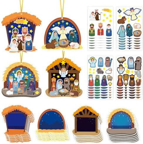 TUZIANAN 24Set Make a Nativity Scene Sticker DIY Nativity Craft - Christmas Religious Ornaments, Party Games, Sunday Bible Classroom Activities Supplies