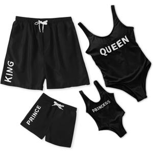 IFFEI Family Matching Mommy and Me Swimsuits One Piece Swimwear Modest Bathing Suits Beachwear for Beach Pool Vacation (Black, L)