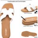 FITORY Women's Slide Sandals, Flat Fashion Square Open Toe with Cushion Slippers for Summer Beach, Size 8 (White)