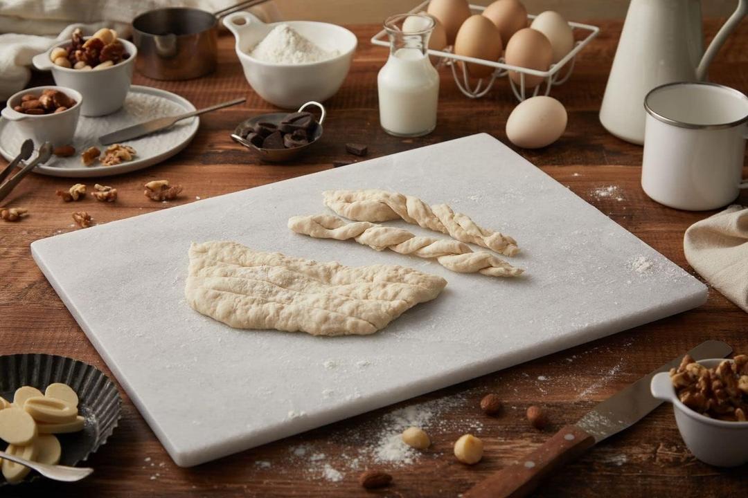 JEmarble Pastry Board 12x16 inch(Pearl White) with Non-Slip Rubber Feets for Stability Perfect for Keep the Dough Cool and Chocolate Tempering(Premium Quality)