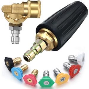 Mudder 4000 Psi Power Rotating Pressure Washer Tips Turbo Nozzle with 1/4" Quick Connector and 4500 Psi Pivoting Coupler and 7 Pcs Spray Nozzle Tips Kit Multiple Degrees