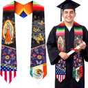 Berlune Graduation Stole Sash Class of 2026 Mixed Flag Grade Sash 72 Inch Our Lady of Guadalupe Honor Stole for Graduation