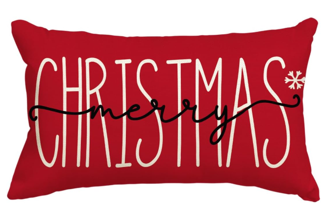 Merry Christmas Red Throw Pillow Cover, 12 x 35 Inch Winter Holiday Cushion Case Decoration for Sofa Couch