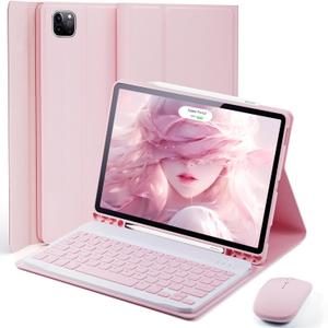 Keyboard Case for iPad Pro 13 (M5 2025) / iPad Pro 13 (M4 2024) 13 inch - with Mouse and Detachable Keyboard, Slim Case with Pen Holder - Pink