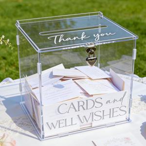 Clear Acrylic Card Box with Lock & Slot, Transparent Elegant Wedding Card Boxes for Reception, DIY Money Envelop Gift Cards Box for Party Graduation Wedding Birthday Bridal Shower Table Decor