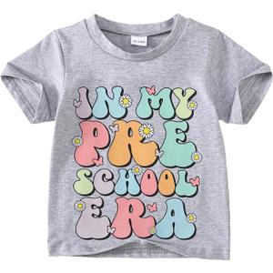 Toddler Girl Summer Clothes First Day of School Outfits in My Pre School Era Shirt (Green)