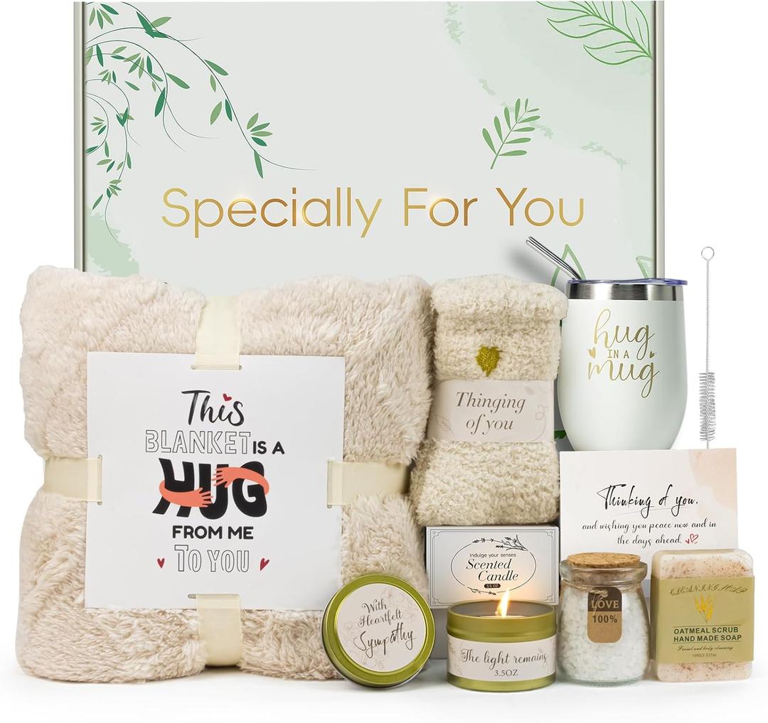 Sympathy Gift Baskets for Loss of Loved One, Bereavement Care Package for Women, Condolence Gift for Mom, Dad, Husband  Grief Support, Miscarriage Gifts for Mother, Sorry for Your Loss (Mhlw01)