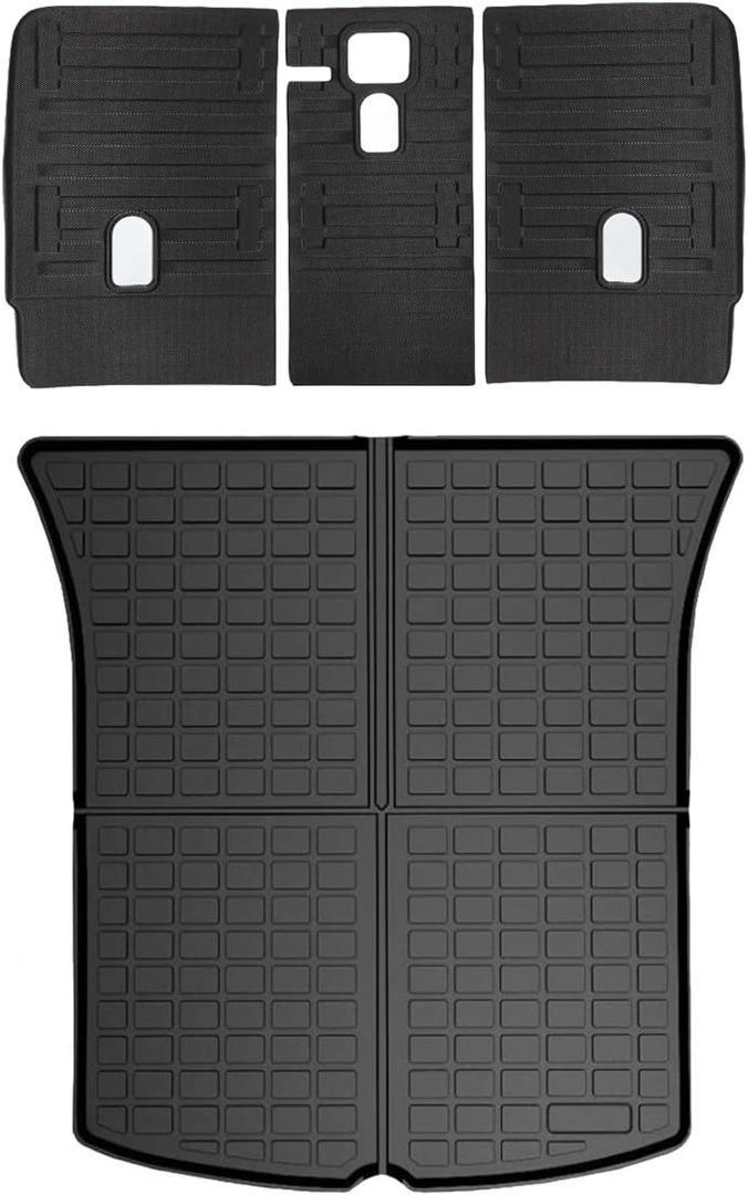 Cargo Liners with Backrest Mats, 3D All Weather Tech Waterproof Rear Cargo Trunk Tray Floor Mat Second Row Seat Back Cover Accessories Compatible with 2020-2024 2025 Model Y 5-SeatNot for Juniper